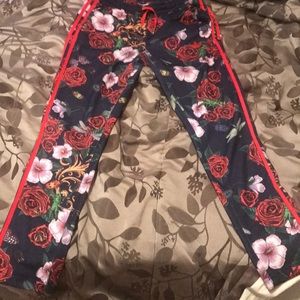 Adidas blue and red rose flowers jogger pants!!